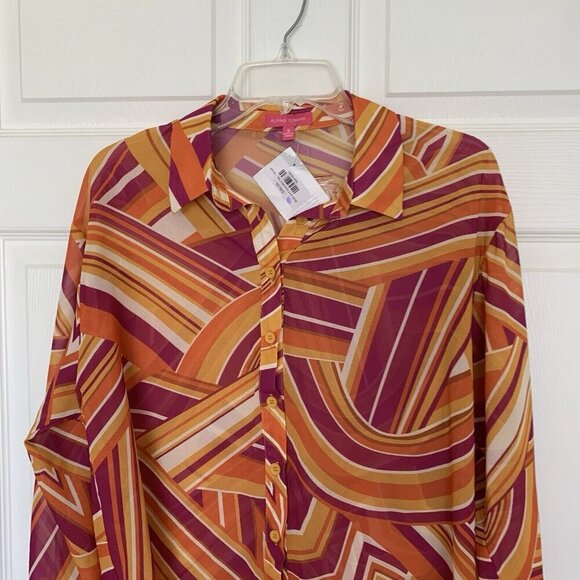 Flying Tomato Retro Button Top Sheer Blouse Women’s Size Small Orange Pink NWT - Picture 2 of 8